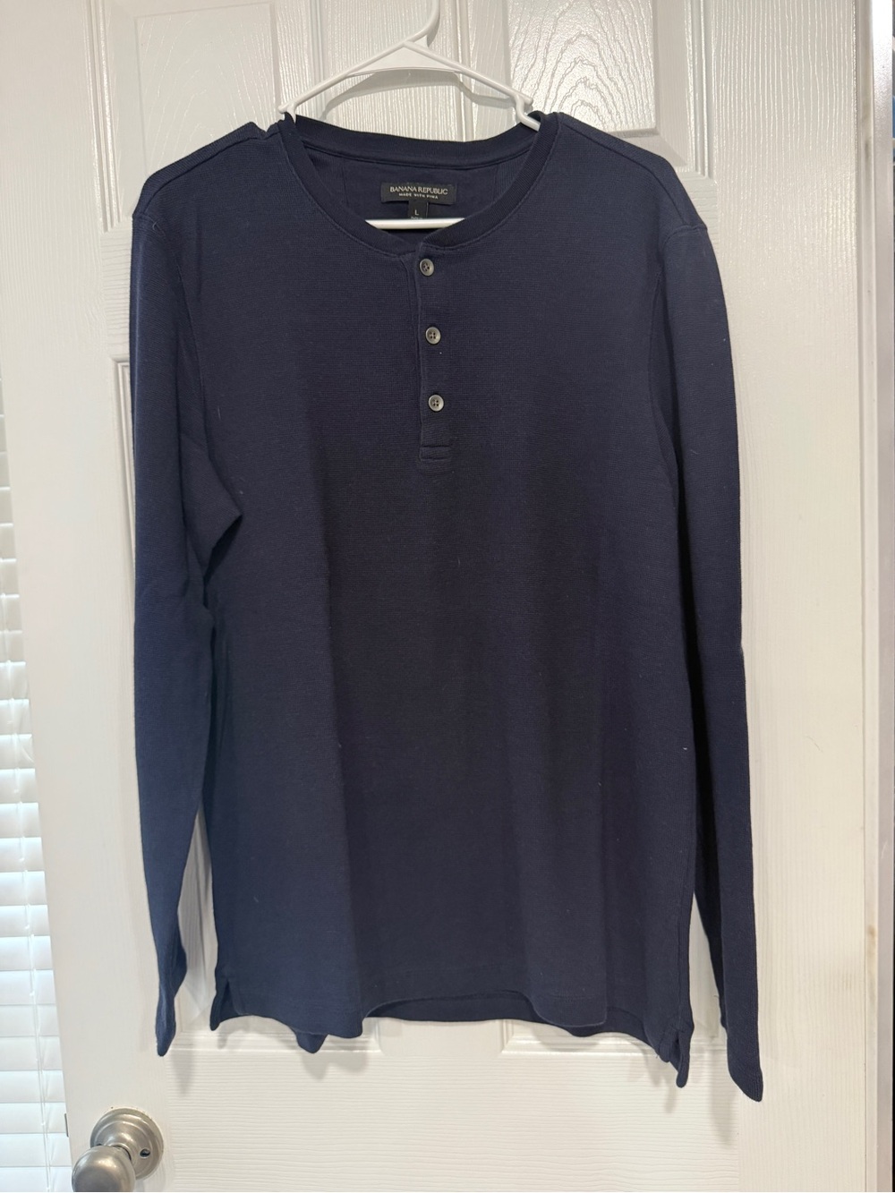 Banana Republic Men's Long-Sleeve Henley Shirt waffle knit blue navy size L